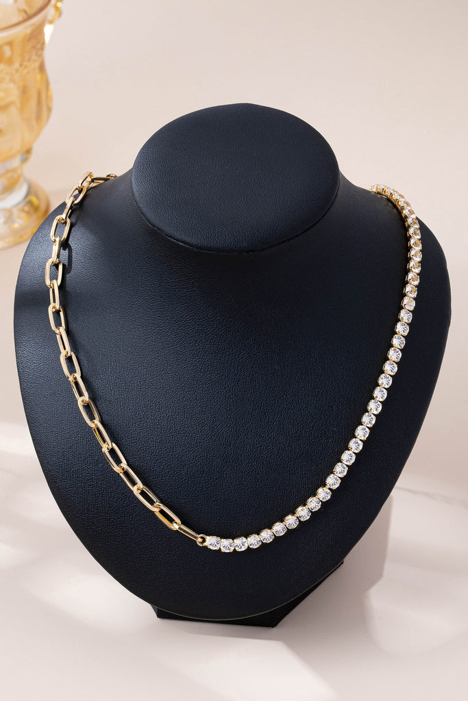 Dual Necklace-Half Rhinestones & Half Link Chain | 80N92669