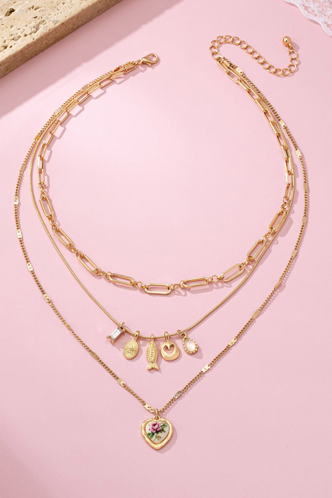 Porcelain Heart Multi Charm Pendant Necklace | 80N92663