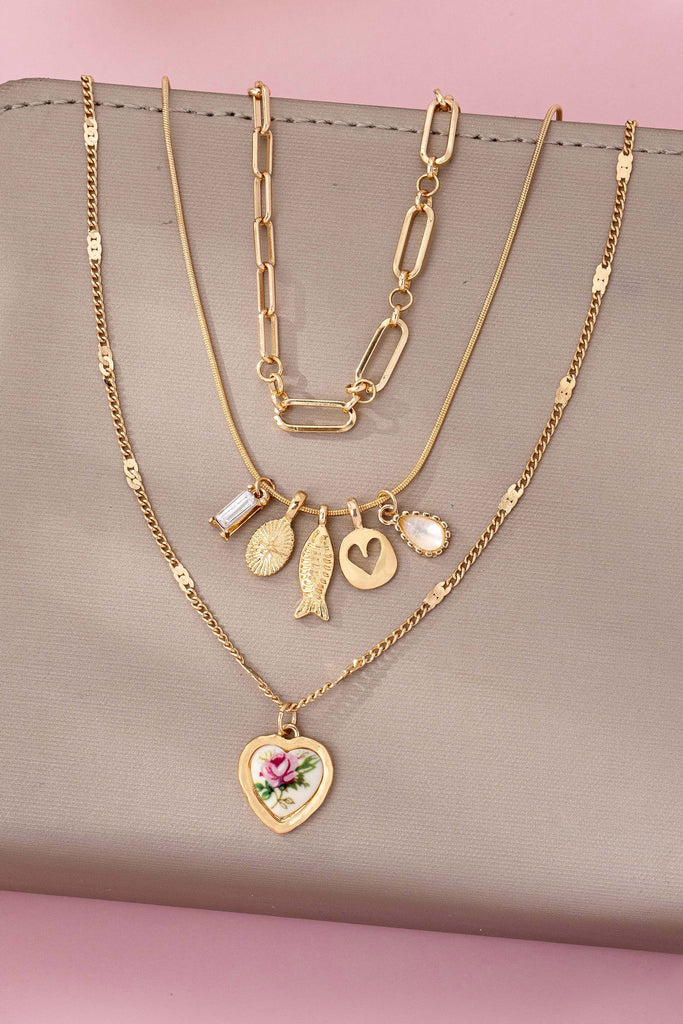 Porcelain Heart Multi Charm Pendant Necklace | 80N92663