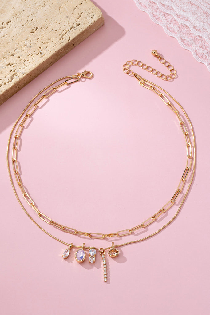Crystal Cluster Charm Double-Layer Necklace | 80N92679