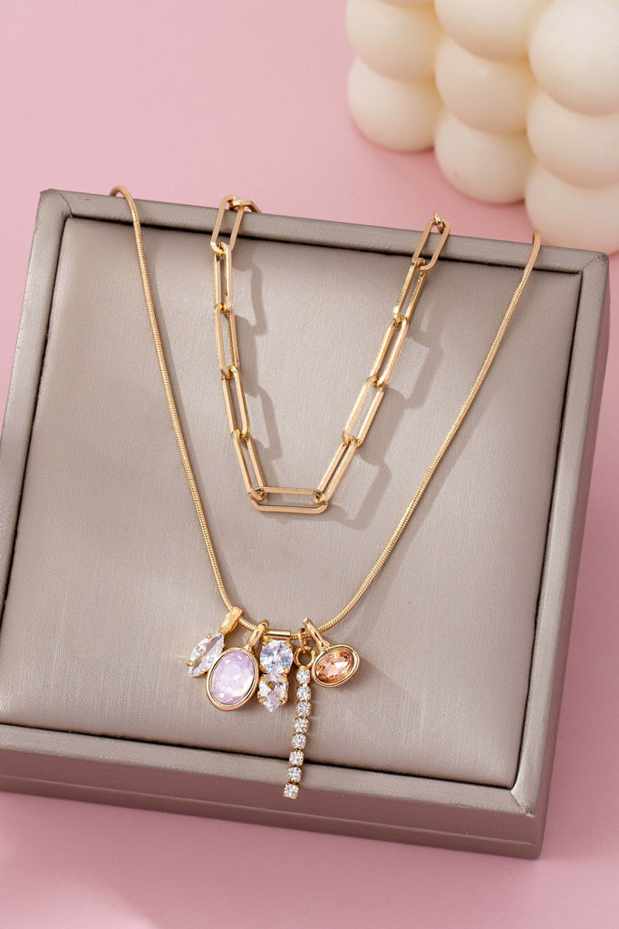 Crystal Cluster Charm Double-Layer Necklace | 80N92679