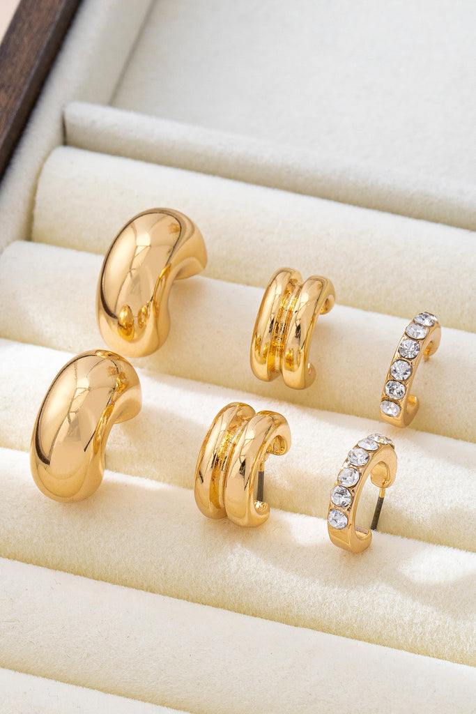 Rhinestone Double Puffy Hoop Trio | 80E61591