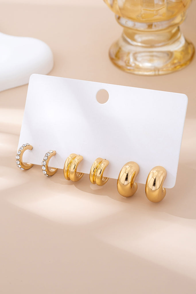 Rhinestone Double Puffy Hoop Trio | 80E61591