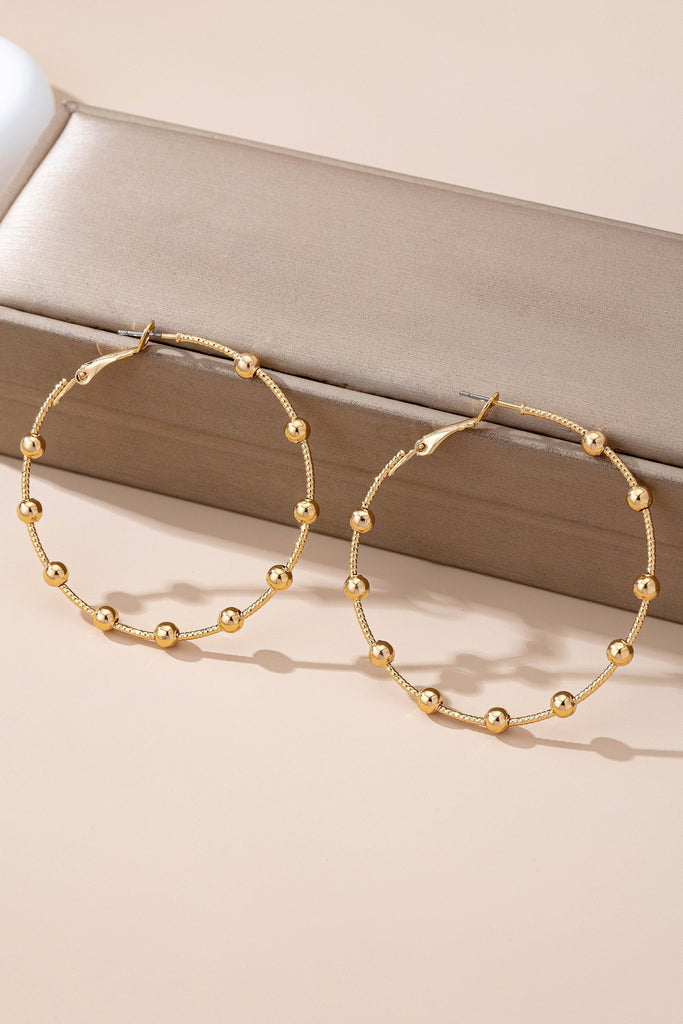 Classic Gold Ball Beaded Station Hoop Earrings | 80E61576