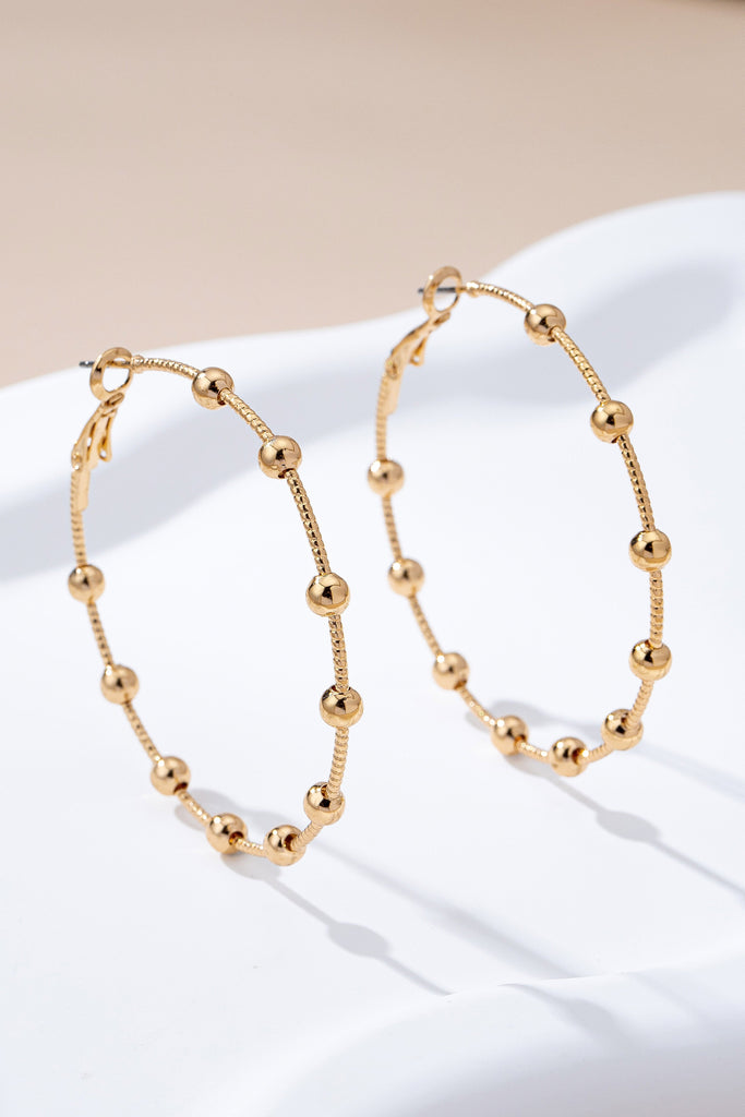 Classic Gold Ball Beaded Station Hoop Earrings | 80E61576