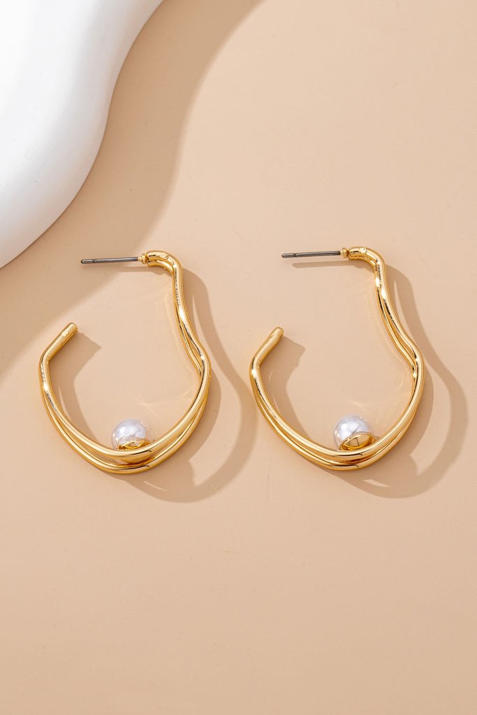 Gold-Tone Double Wave Pearl Hoop Earrings | 80E61710