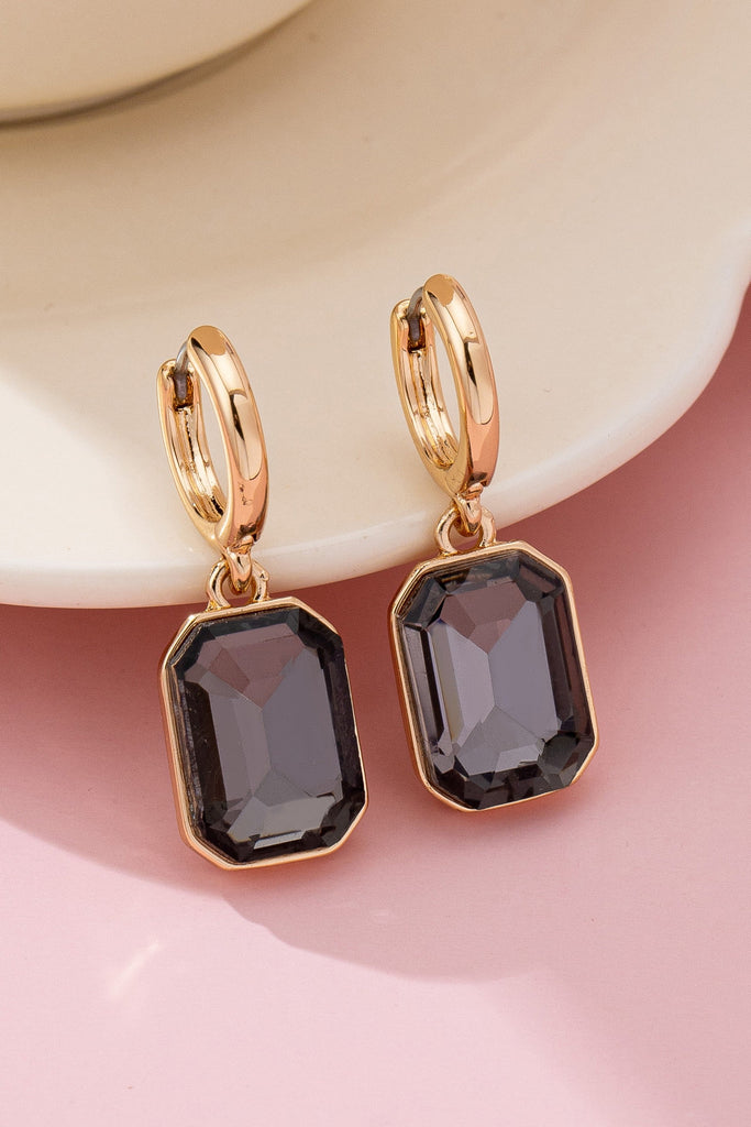 Rectangle & Teardrop Stone Drop Hoop Earrings | 80E61554