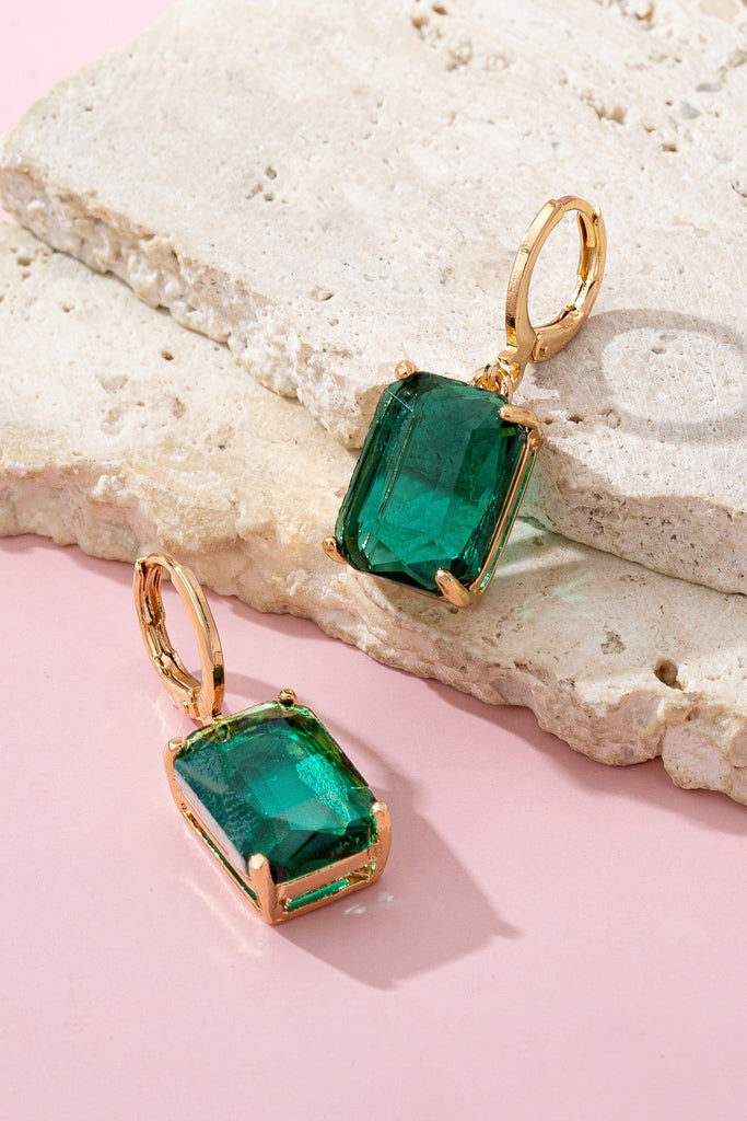 Rectangle & Teardrop Stone Drop Hoop Earrings | 80E61554