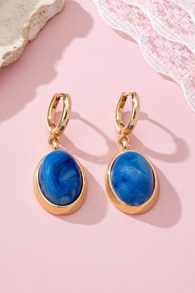 Oval Stone Drop Hoop Earring | 80E61563