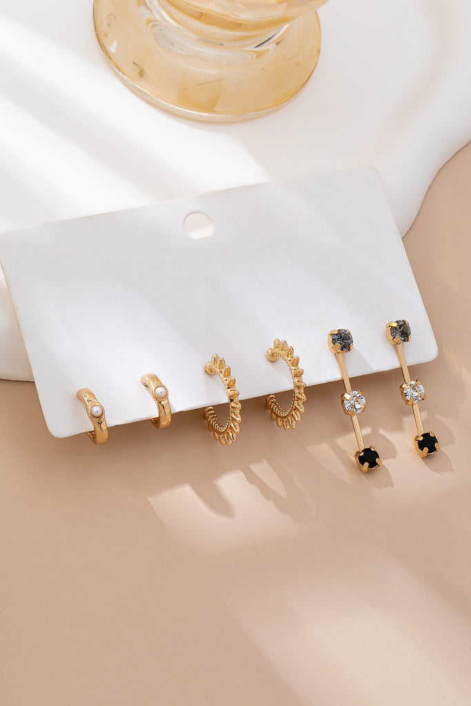 Gold-Tone Mixed Crystals & Black Gems Earring Set | 80E61607