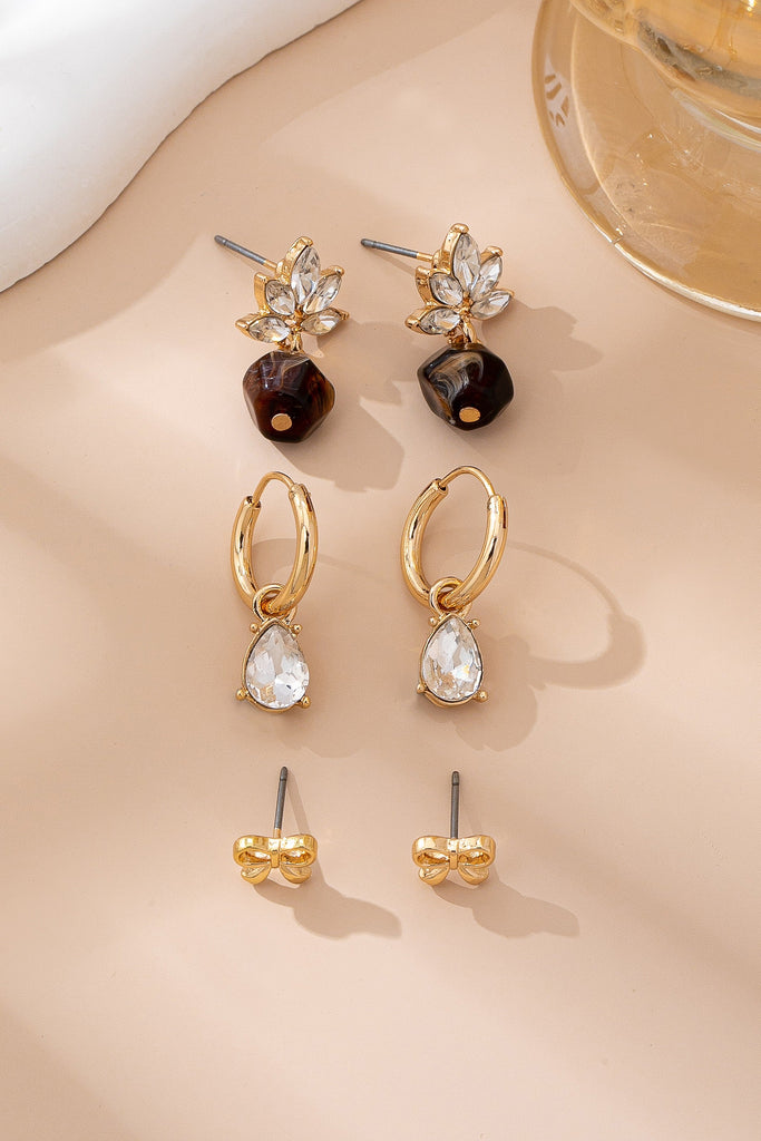 Trio Gold-Tone Floral & Drop Earring Set | 80E61610