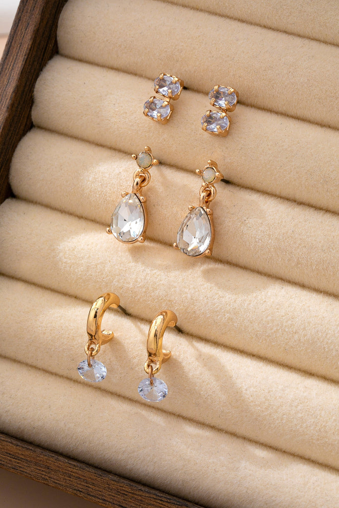 Trio Gold-Tone Crystal Drop Earring Set | 80E61606