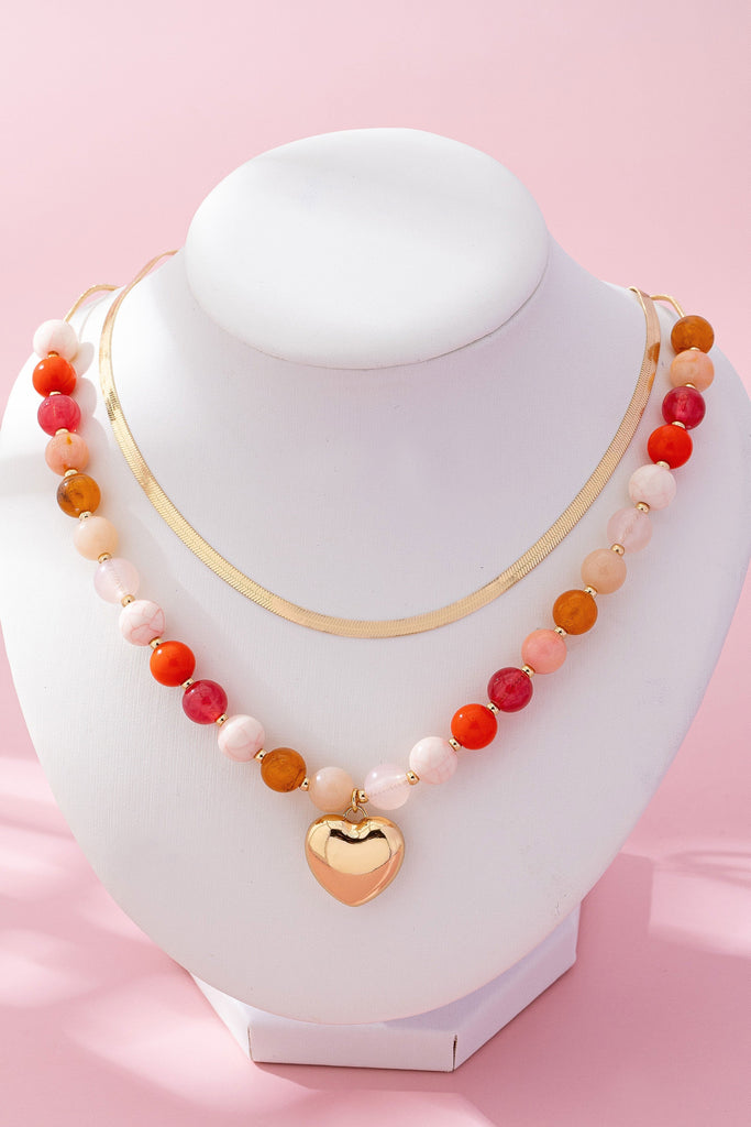 Multi Layered Beaded Heart Charm Necklace | 80N92705