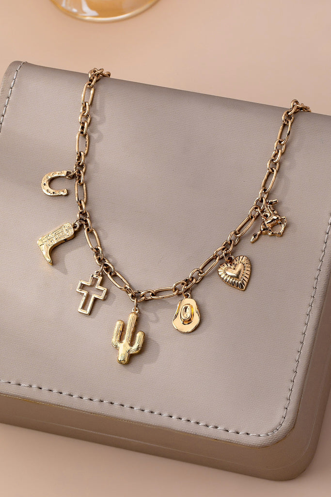 CHARM NECKLACE-WESTERN CROSS HAT HORSESHOE | 80N92701