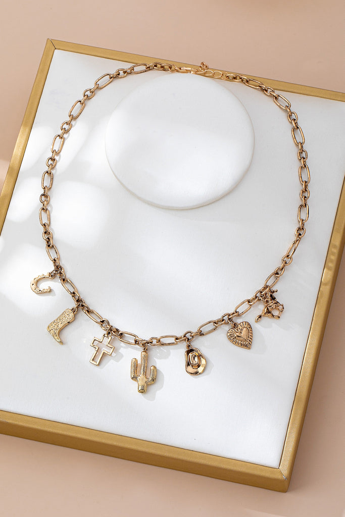 CHARM NECKLACE-WESTERN CROSS HAT HORSESHOE | 80N92701