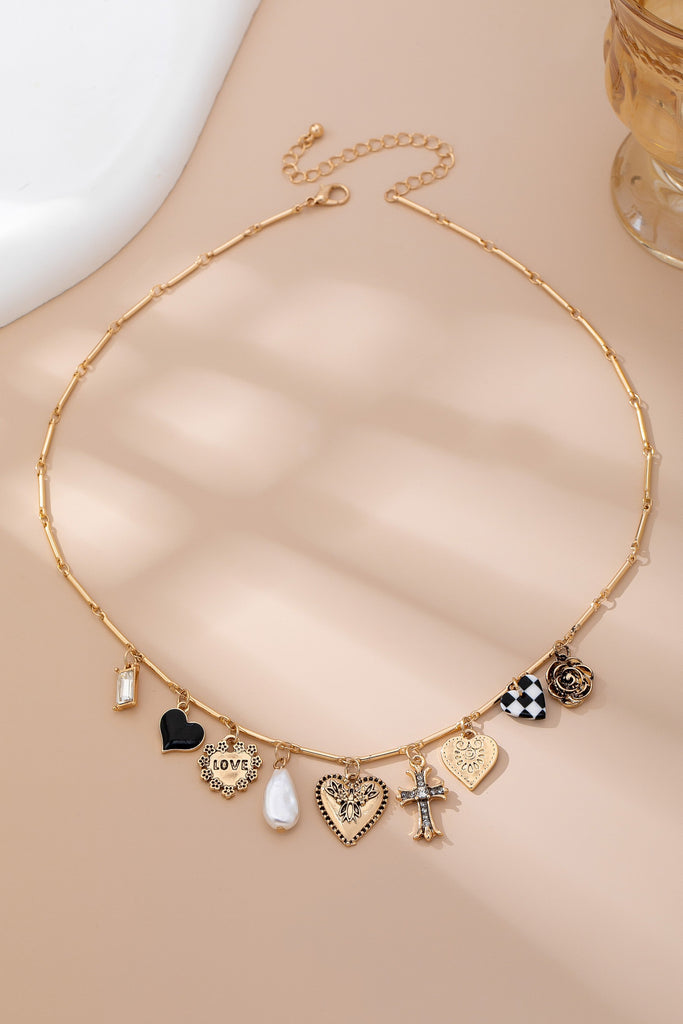 CHARM NECKLACE-HEART CHECKER CROSS CHARM | 80N92681