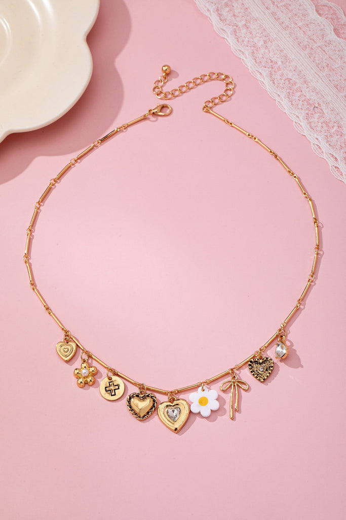 CHARM NECKLACE-HEART BOW FLOWER CROSS CHARM | 80N92692