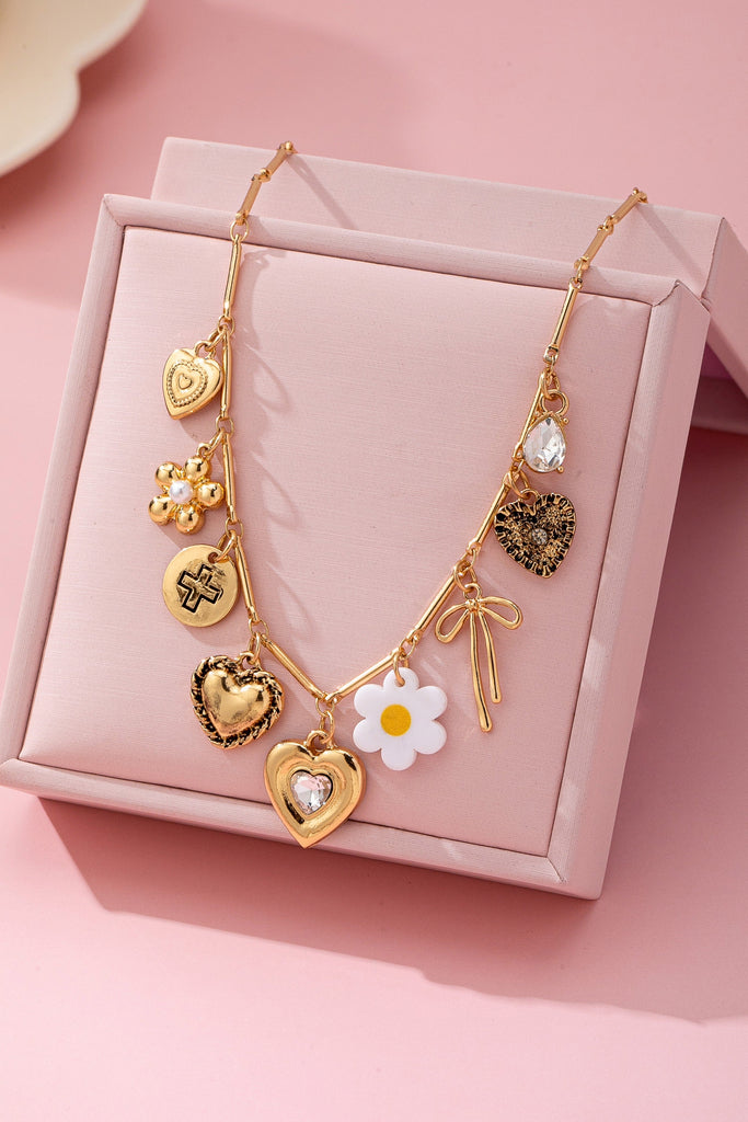 CHARM NECKLACE-HEART BOW FLOWER CROSS CHARM | 80N92692