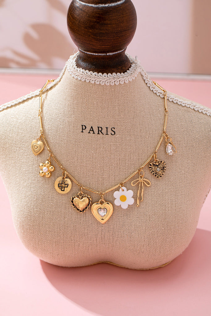 CHARM NECKLACE-HEART BOW FLOWER CROSS CHARM | 80N92692