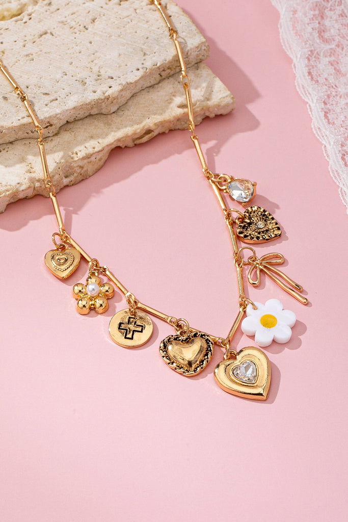CHARM NECKLACE-HEART BOW FLOWER CROSS CHARM | 80N92692