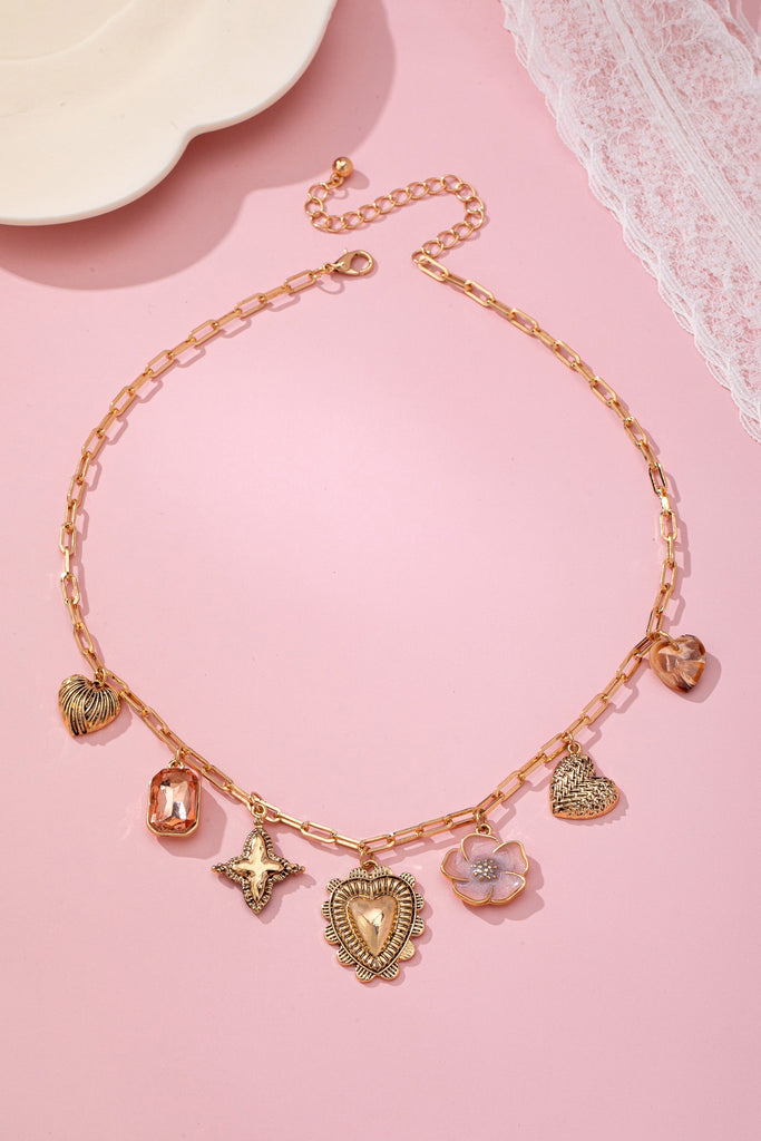 CHARM NECKLACE-HEART FLOWER RHINESTONE CLOVER | 80N92697