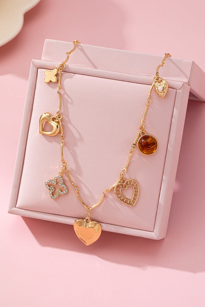 CHARM NECKLACE-HEARTS CLOVER STONE | 80N92688