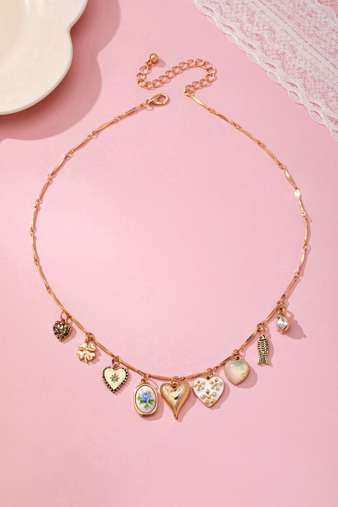 CHARM NECKLACE-HEARTS PORCELAIN FISH RHINESTONE | 80N92690