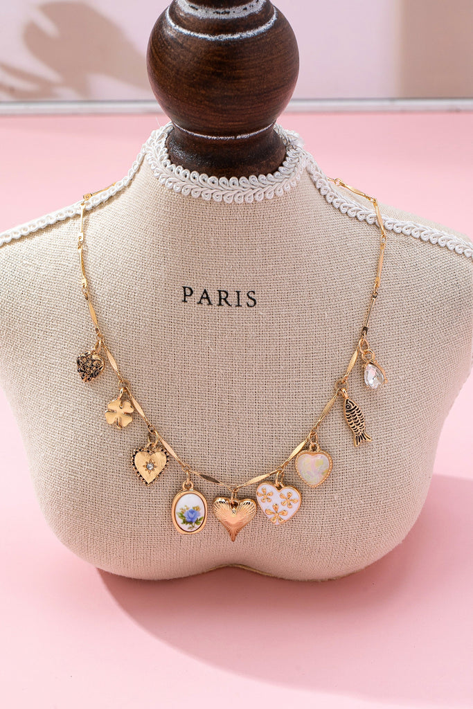 CHARM NECKLACE-HEARTS PORCELAIN FISH RHINESTONE | 80N92690