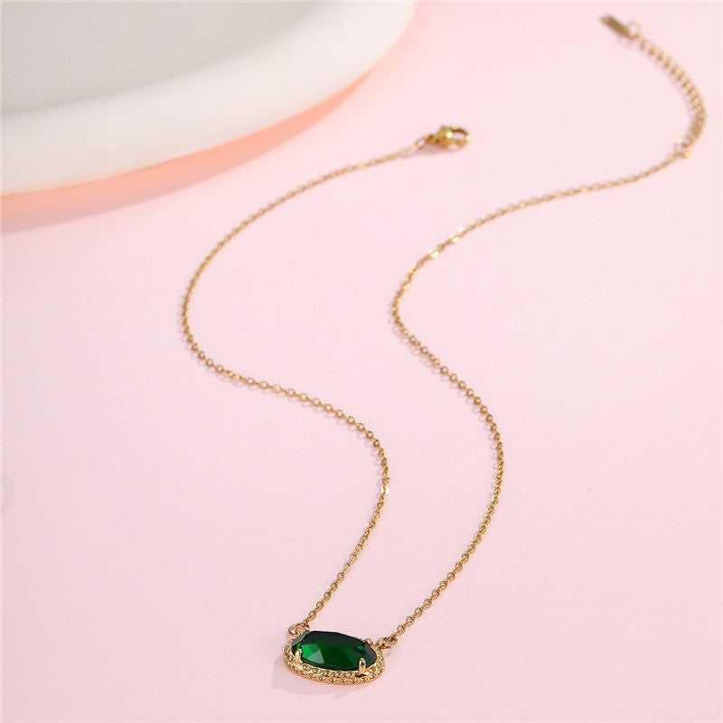 OVAL GEMSTONE CHARM PENDANT NECKLACE | 40NK9661