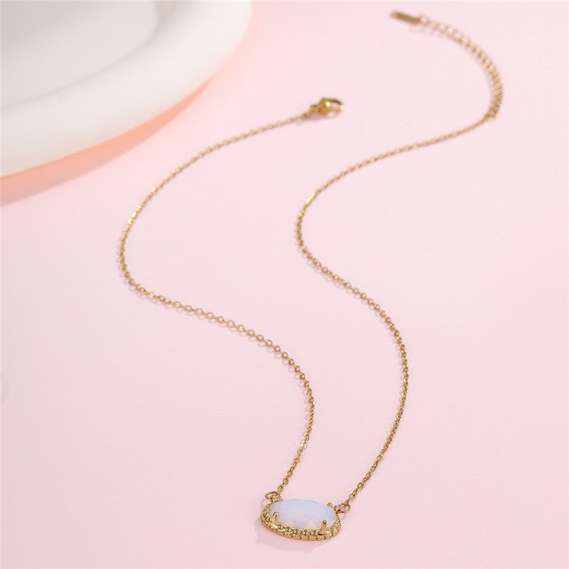 OVAL GEMSTONE CHARM PENDANT NECKLACE | 40NK9661