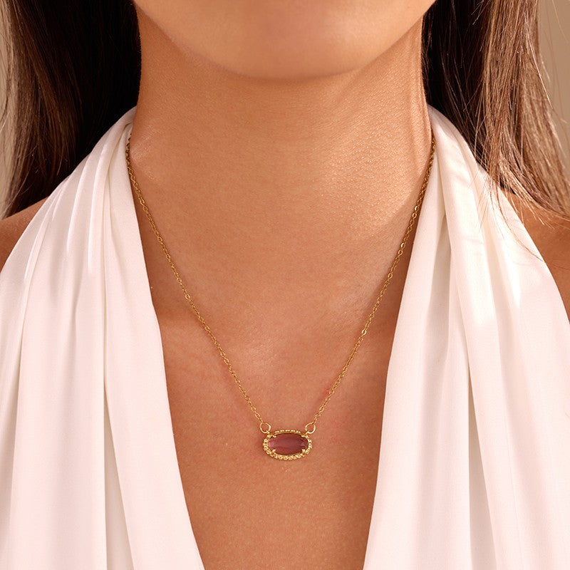 OVAL GEMSTONE CHARM PENDANT NECKLACE | 40NK9661
