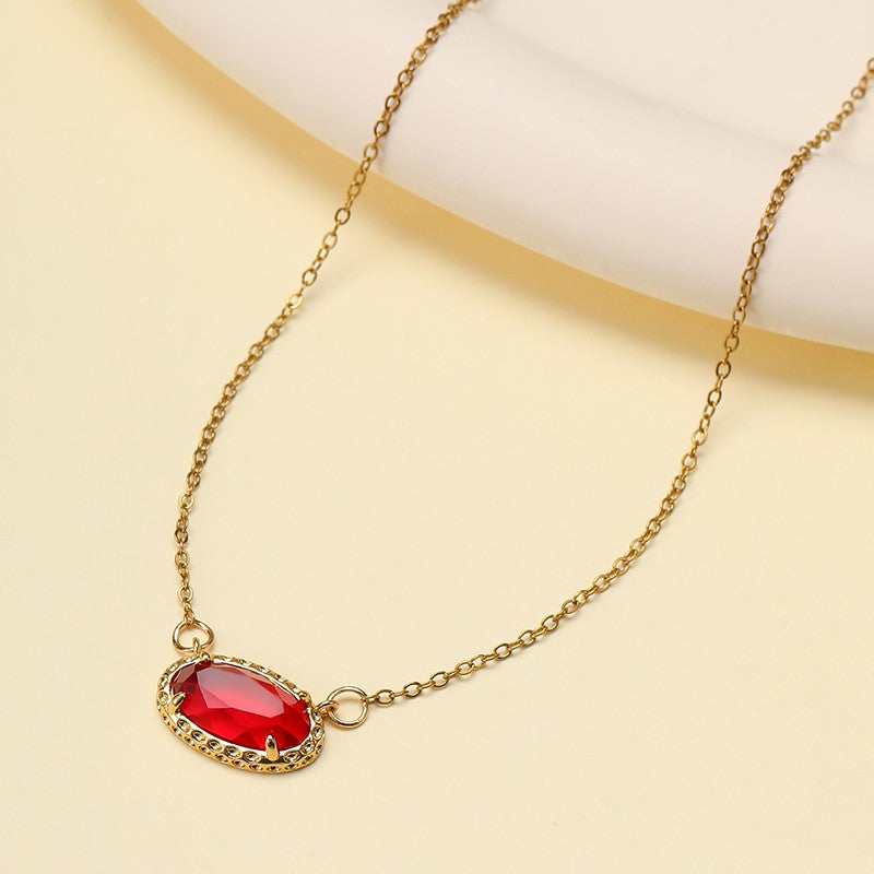 OVAL GEMSTONE CHARM PENDANT NECKLACE | 40NK9661