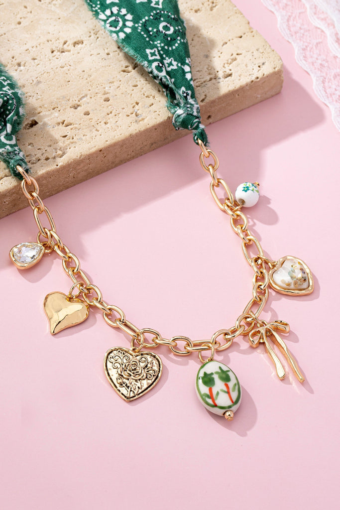 SCARF CHARM NECKLACE-PORCELAIN HEART BOW | 80N92717