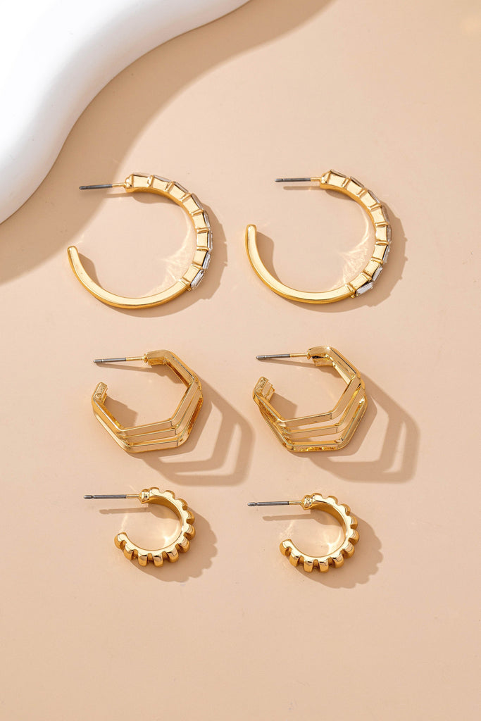 Baguette Stone Hoop, Geo Hoop Trio Earrings | 80E61782