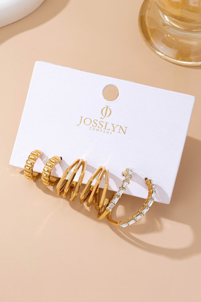 Baguette Stone Hoop, Geo Hoop Trio Earrings | 80E61782