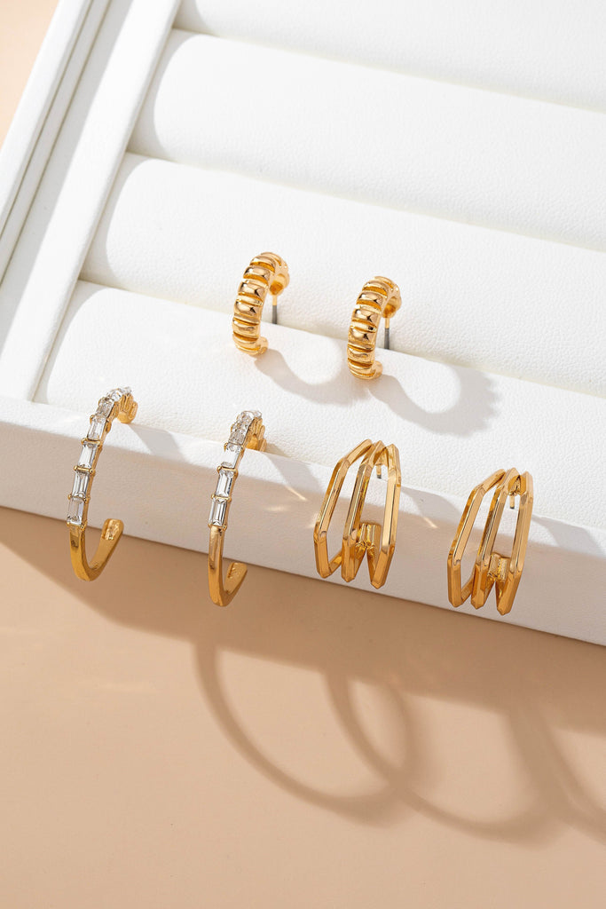 Baguette Stone Hoop, Geo Hoop Trio Earrings | 80E61782
