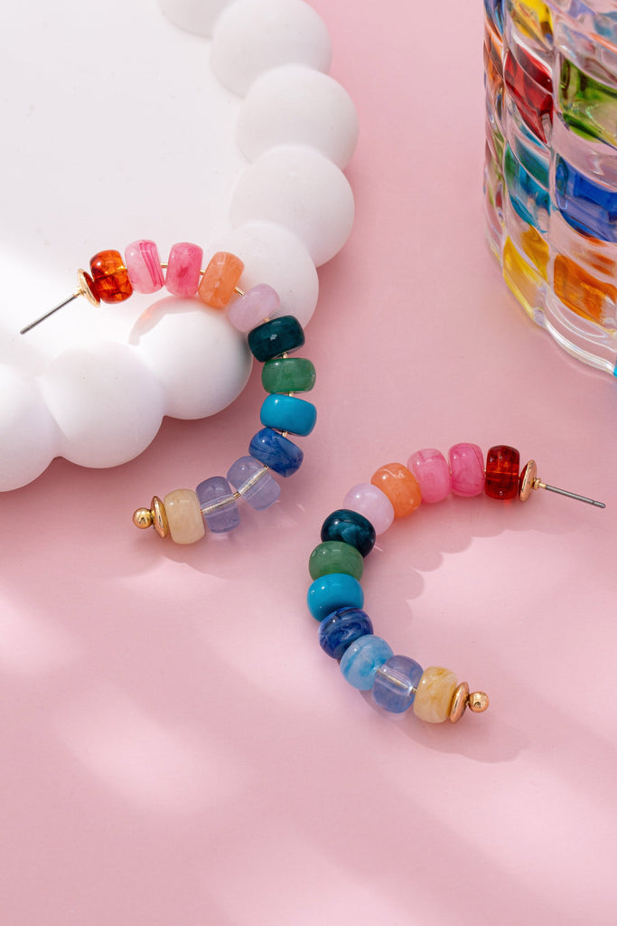 Rainbow Beaded Hoop Earrings | 80E61634