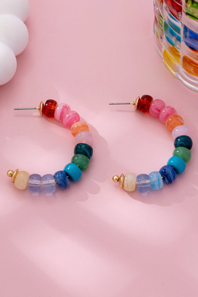 Rainbow Beaded Hoop Earrings | 80E61634