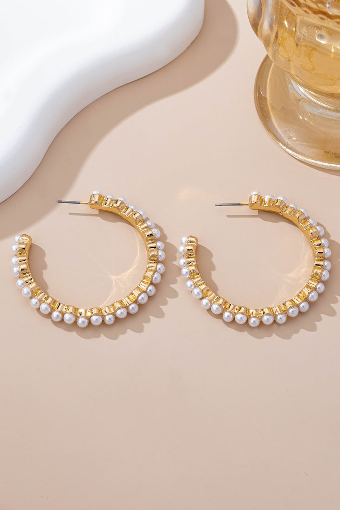 Pearl-Embellished Gold Hoop Earrings | 80E61635