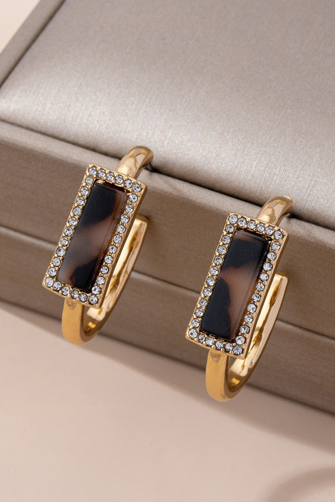 Tortoise & Pavé Gold Hoop Earrings | 80E61636