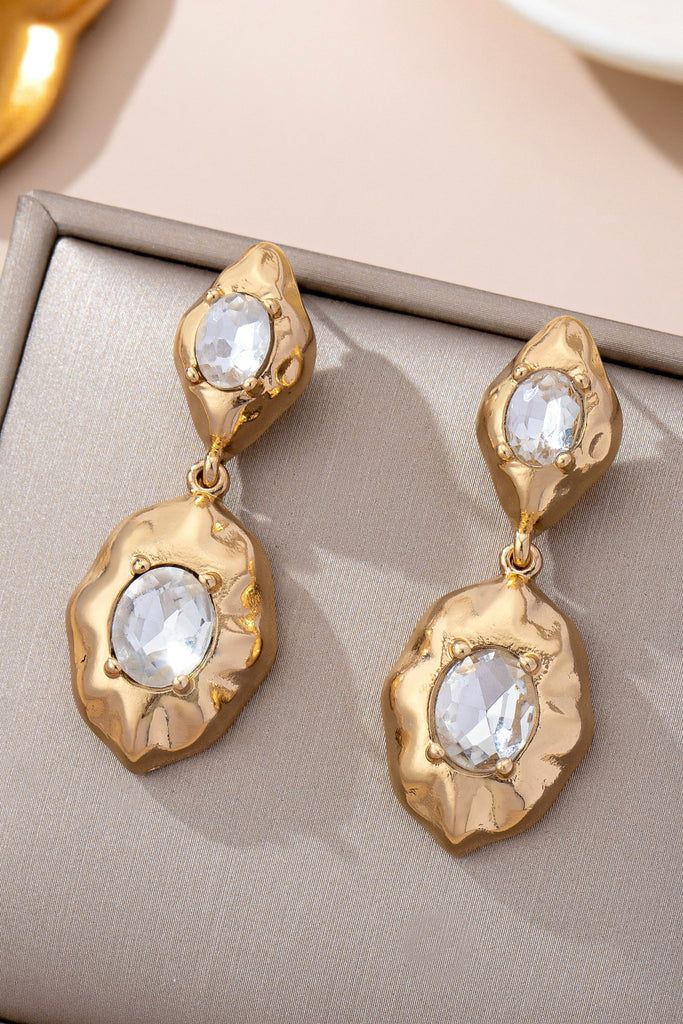 Hammered Gold & Crystal Drop Earrings | 80E61655