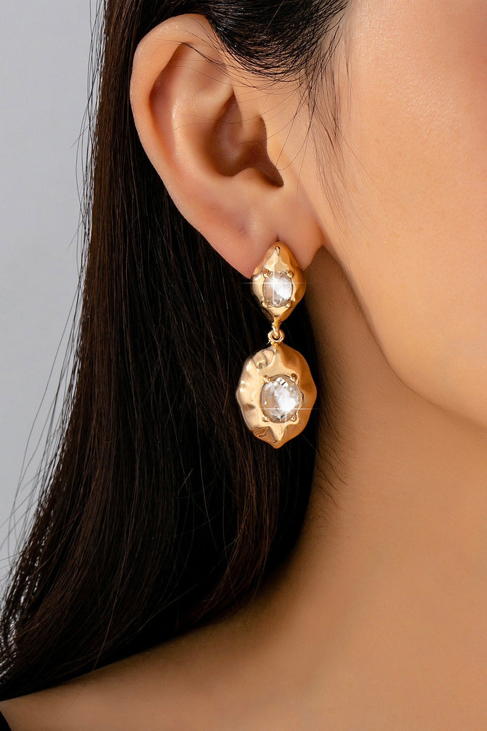 Hammered Gold & Crystal Drop Earrings | 80E61655
