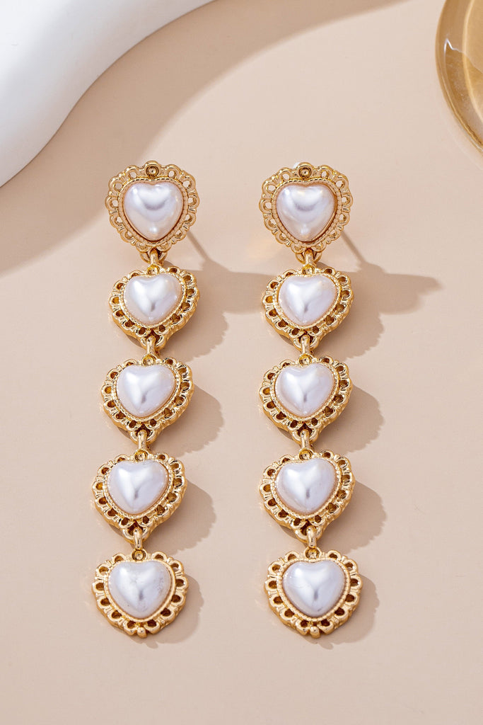 Pearl Heart Cascade Drop Earrings | 80E61658