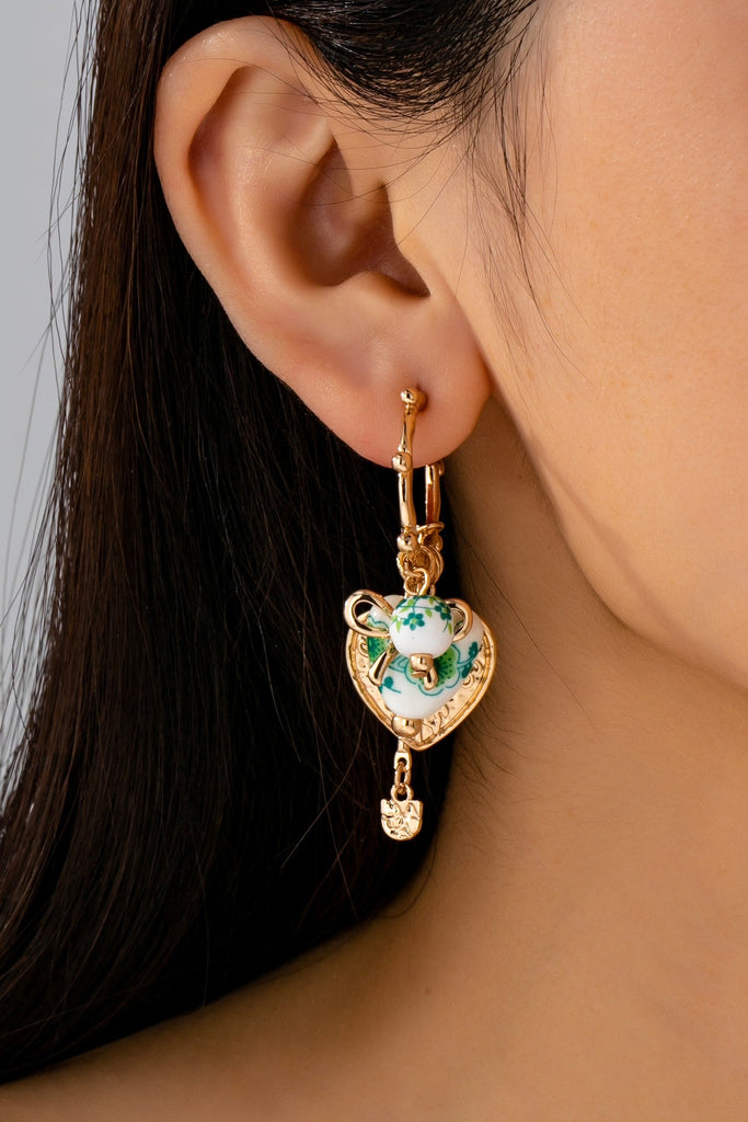 Chinoiserie Heart Charm Hoop Earrings | 80E61659