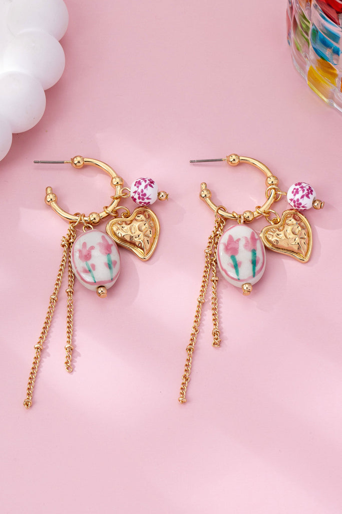 Chinoiserie Floral Charm Hoop Earrings | 80E61660
