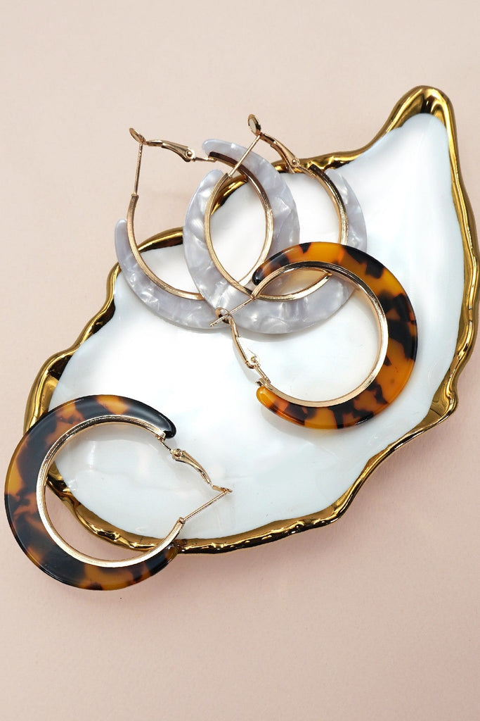 Tortoise Shell Hoop Earrings Set | 40E465