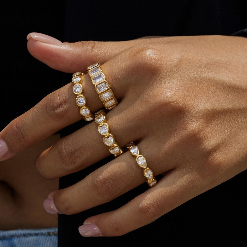 Gold Rhinestone Multi-Shape Eternity Stack Rings | 40R142