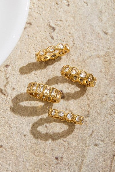 Gold Rhinestone Multi-Shape Eternity Stack Rings | 40R142