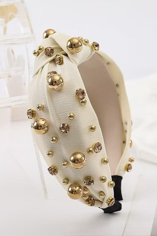 Multi Gold Ball Rhinestone Knot Headband | 40HB191