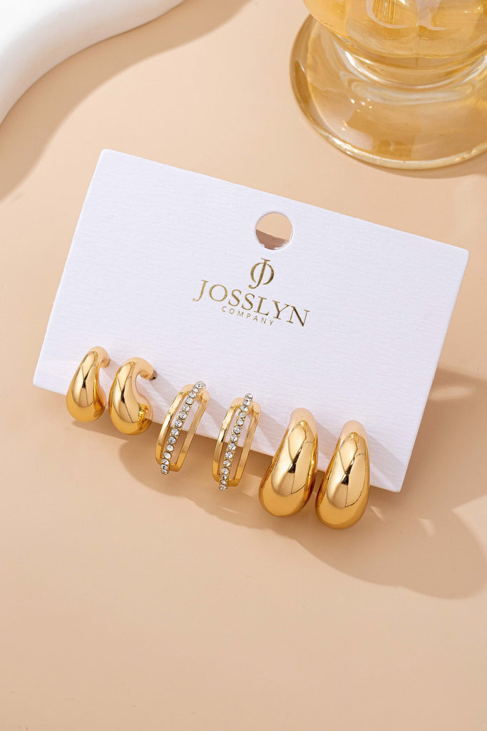 Chunky Hoop Rhinestone Trio Earring Set | 80E61673